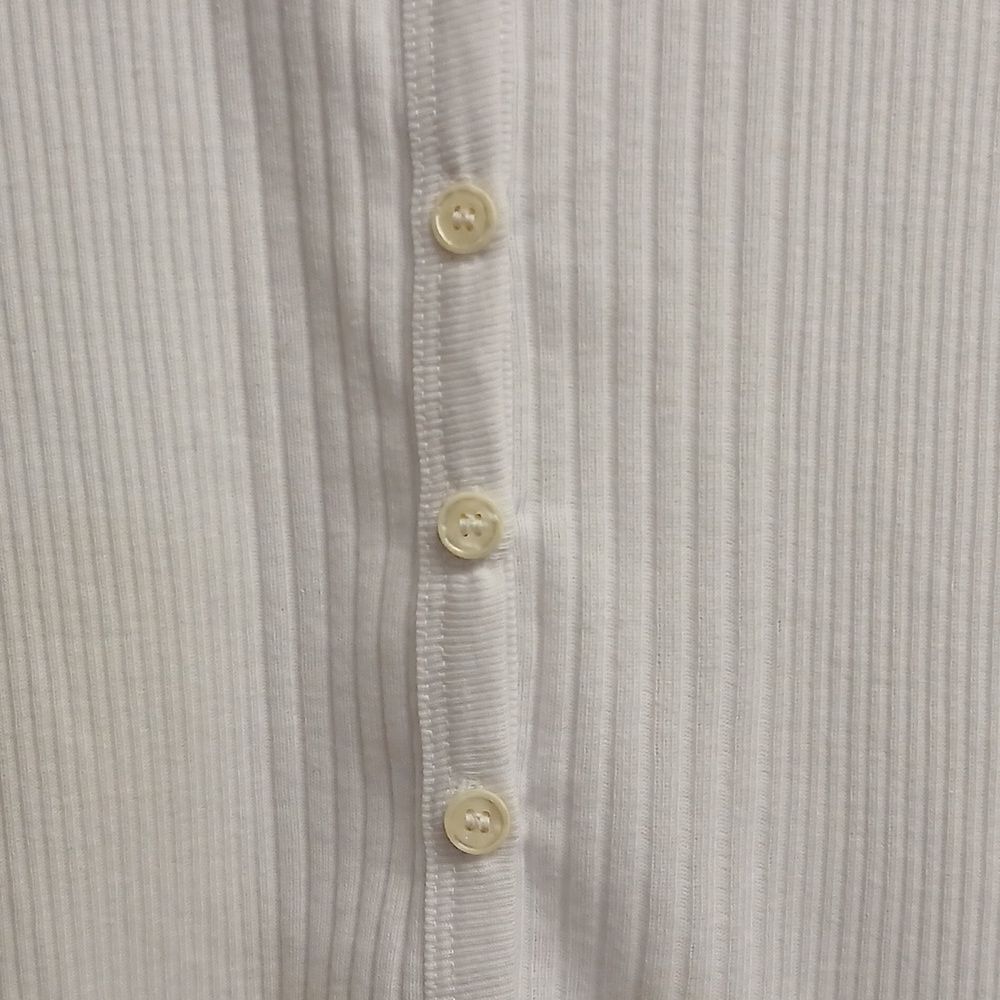 Basic Editions White Button-Up Short Sleeve Mid Cropped Short Sleeve Sweater XL - Picture 2 of 7